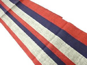 アンティーク　手織り真綿紬縞模様織出し全通袋帯（材料）